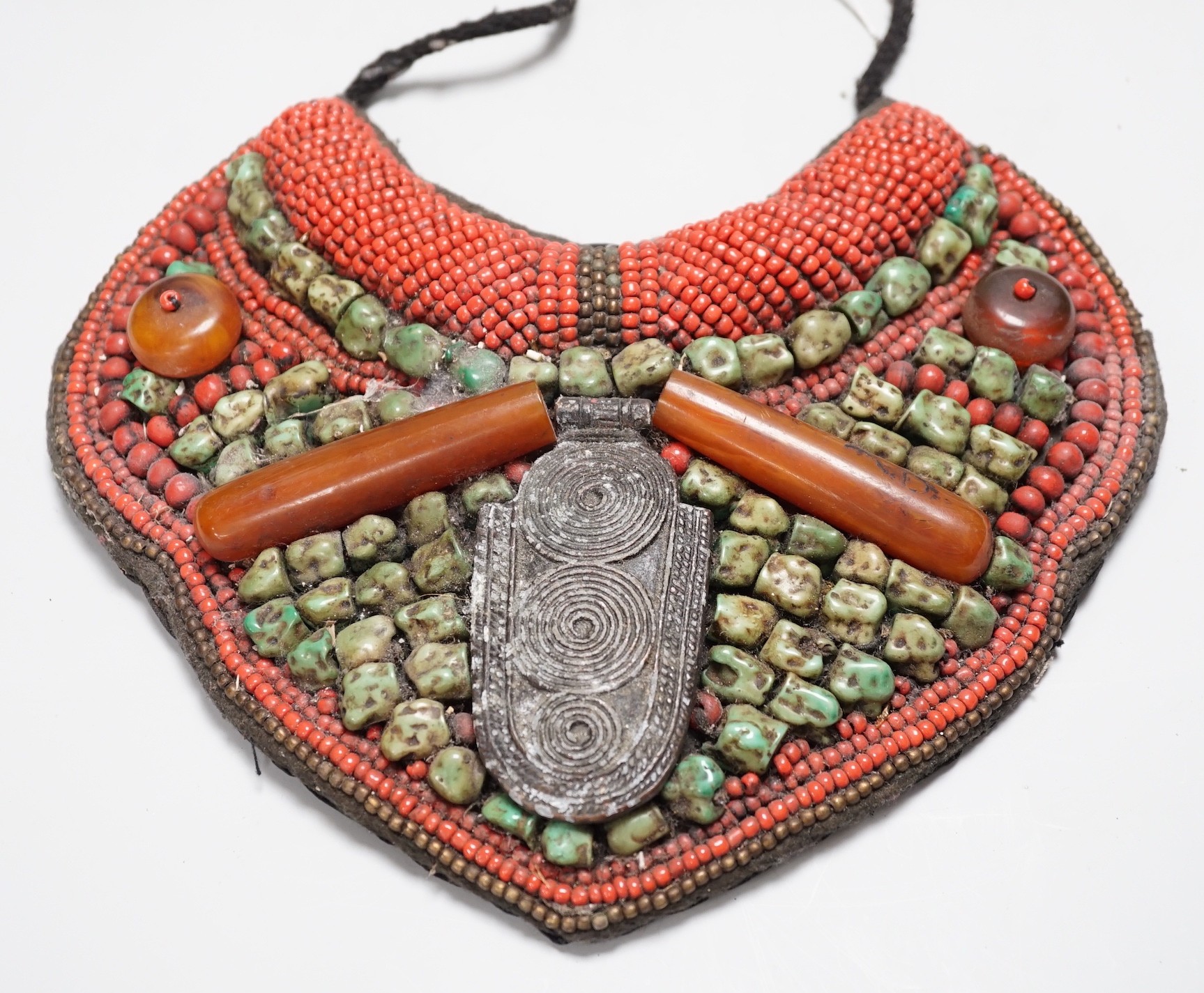 A Tibetan coral, turquoise and amber phenolic collar